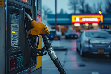 close-up of a gas pump with a high price tag - obrazy, fototapety, plakaty