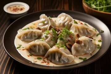 Doughy Plate dumplings. Fresh cuisine snack. Generate Ai