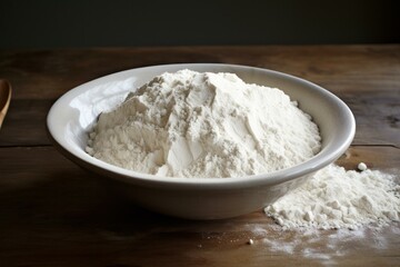 Fototapeta na wymiar Fine Plate flour. Baking food wheat. Generate Ai