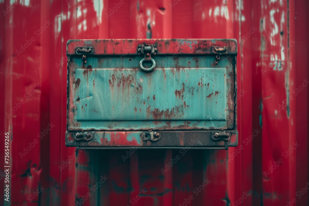 Poster container with a red color and a metal shape and a cargo overlay on the front
