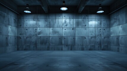 Abandoned Factory Building: Empty Stone Room with Lights