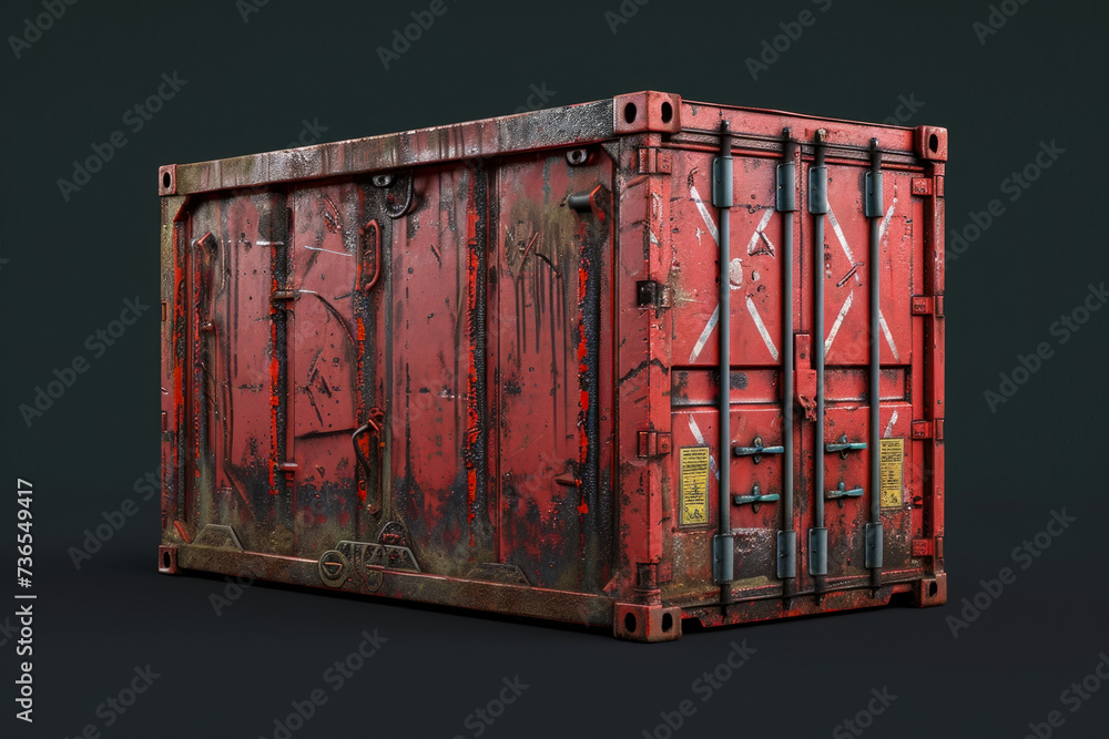 Aufkleber container with a red color and a metal shape and a cargo overlay on the front