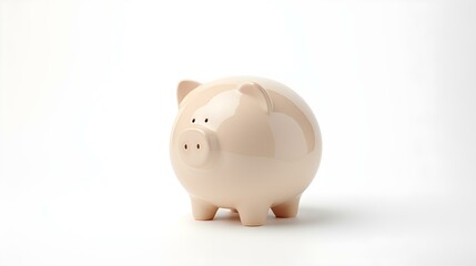 Ivory Piggy Bank on a white Background. Business Template with Copy Space