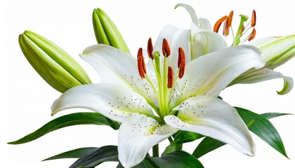 beautiful white lily with buds isolated on white background including clipping path