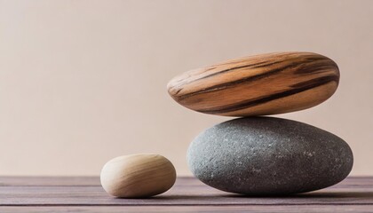 composition of geometric balancing wooden stones concept of balance pastel background with copy space