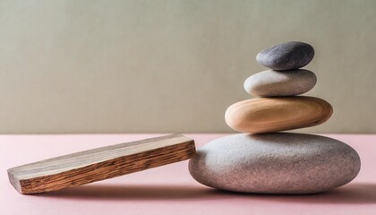composition of geometric balancing wooden stones concept of balance pastel background with copy space