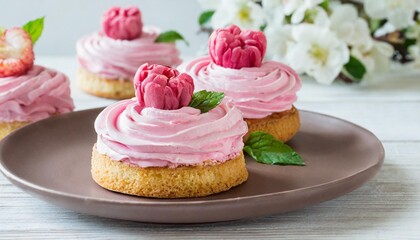 Obraz na płótnie Canvas pink cakes on plate on white background