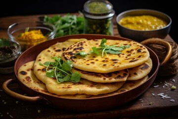 Savory Indian dal naan. Food butter rice. Generate Ai