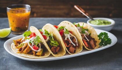 four tacos served on a plate