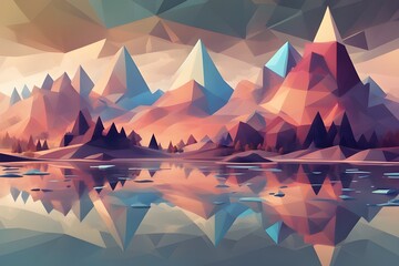 colorful geometric mountain with lake