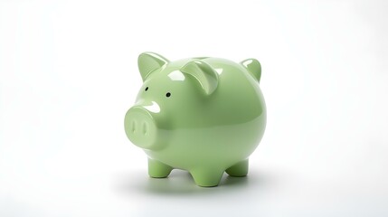 Light Green Piggy Bank on a white Background. Business Template with Copy Space