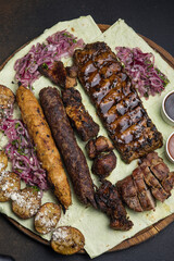 Delicious meat dishes in a restaurant or pub. Close-ups