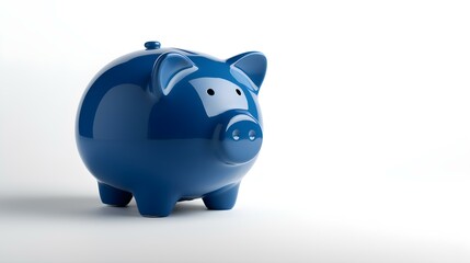 Navy Blue Piggy Bank on a white Background. Business Template with Copy Space