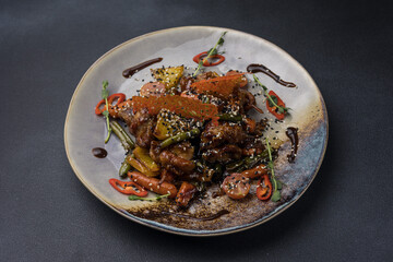 Delicious meat dishes in a restaurant or pub. Close-ups