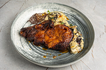 Delicious meat dishes in a restaurant or pub. Close-ups