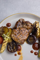Delicious meat dishes in a restaurant or pub. Close-ups