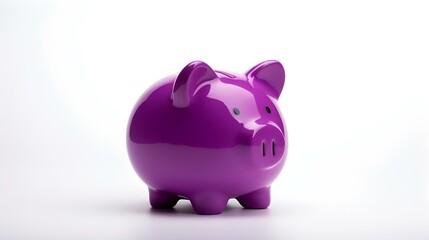 Purple Piggy Bank on a white Background. Business Template with Copy Space