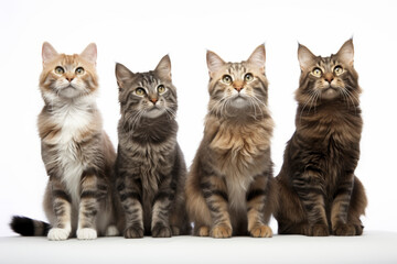 Four Majestic Maine Coon Cats Side by Side