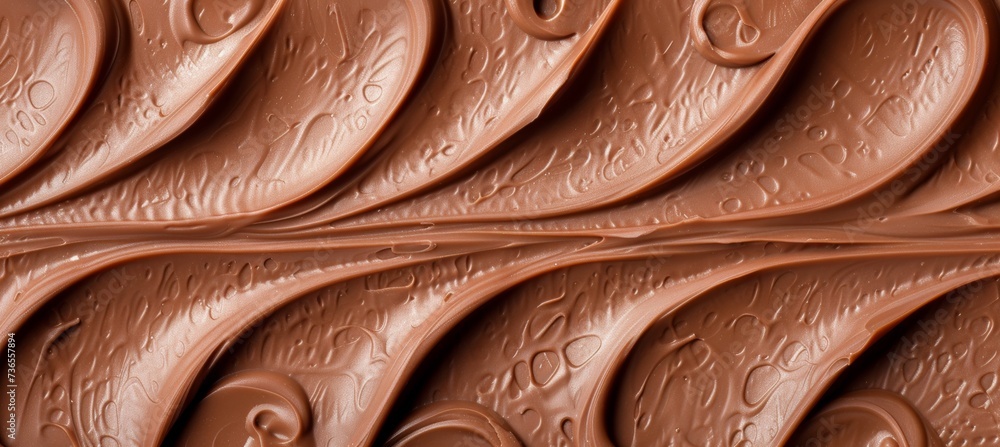 Poster chocolate swirls abstract background with melted brown liquid creating a unique pattern.