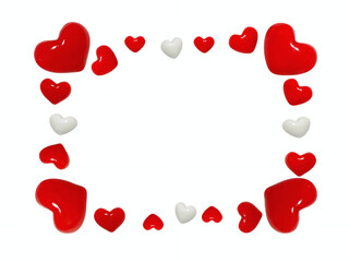 Three-dimensional shiny red and white hearts frame.Composite photograph.