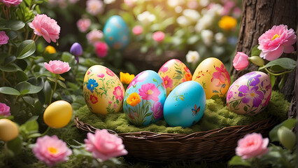 Fototapeta na wymiar Garden with Easter Eggs