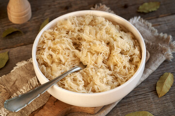 Fermented sauerkraut in a white bowl