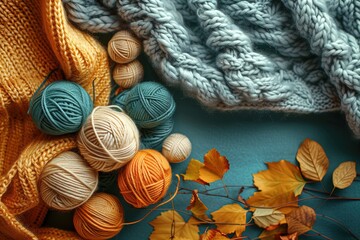 Craft knitting hobby background with yarn.
