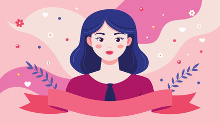 Illustrated portrait of a smiling woman with floral background