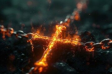 Fototapeta premium Glowing christian cross with chain.