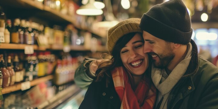 Genera couple in love shopping in a supermarket tive AI