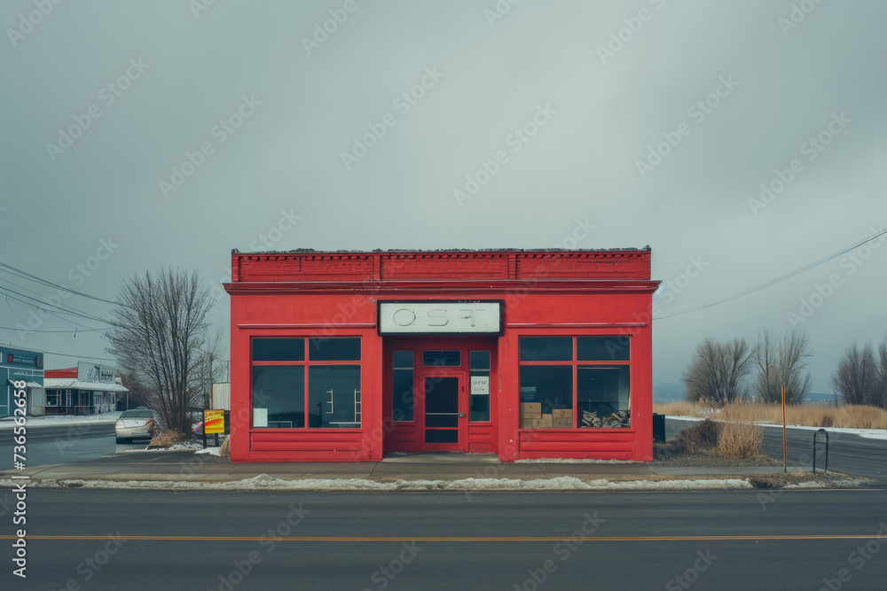 Aufkleber post office with a red color and a building shape and a freight overlay on the sign