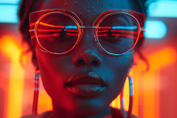A fashion-forward individual against a runway-inspired background, showcasing avant-garde style and trendsetting fashion. Concept of fashion innovation. Generative Ai.