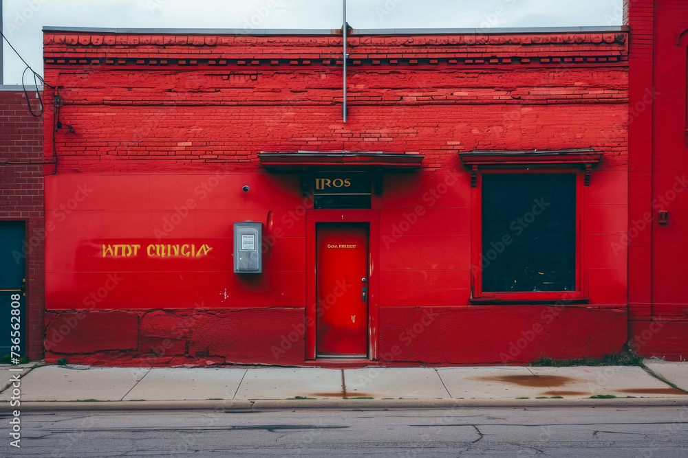 Poster post office with a red color and a building shape and a freight overlay on the sign