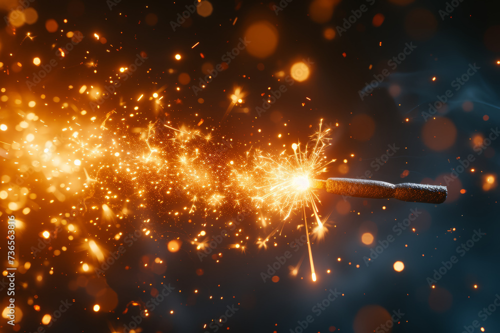 Poster a spark igniting a chain reaction of fireworks, symbolizing the catalytic effect of a single idea on