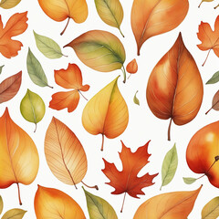 Watercolor painting of autumn leaf on white background