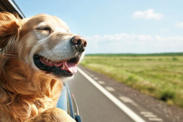 Golden Retriever Enjoying a Car Ride