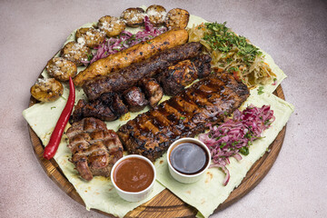 Lyulya kebab in a restaurant or pub. Close-ups