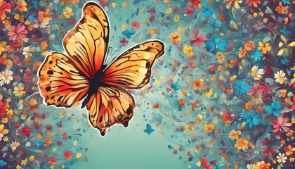 Vibrant Butterfly Amidst a Floral Fantasy