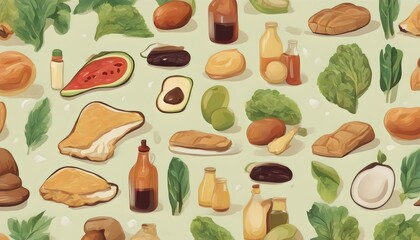 Assortment of Healthy Foods and Ingredients Illustration