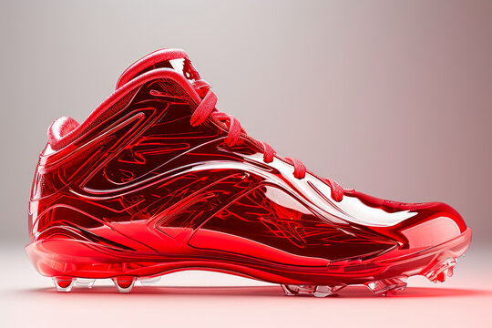baseball shoe with a red color and a shoe shape and a sport overlay on the foot