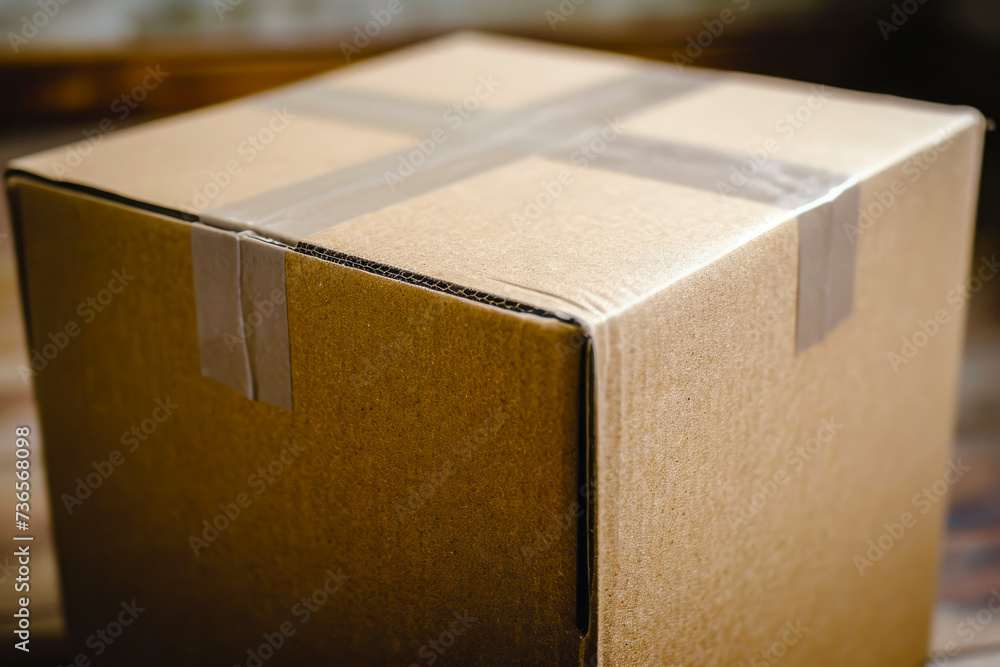 Poster box with a brown color and a cardboard shape and a package overlay on the top