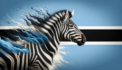 Fototapeta na wymiar blue , black and white Botswana flag and Zebra Painting 