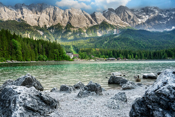 Lake Eibsee in the Alps of Bavaria