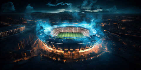 A large modern football stadium with fireworks. - obrazy, fototapety, plakaty