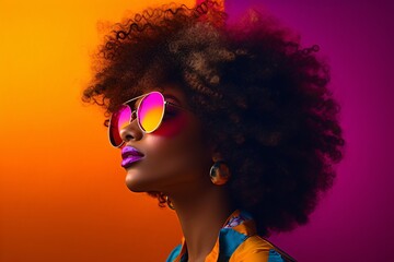 a woman with afro wearing sunglasses - obrazy, fototapety, plakaty