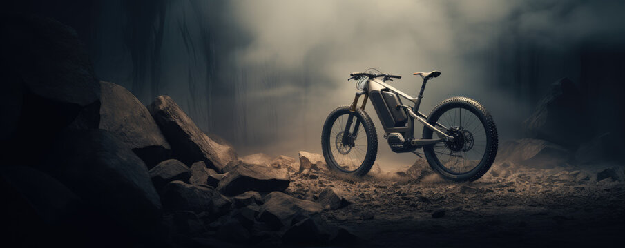 Modern electric bicycle in dark background.