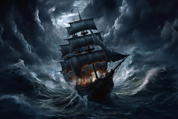 a ship in the sea - obrazy, fototapety, plakaty
