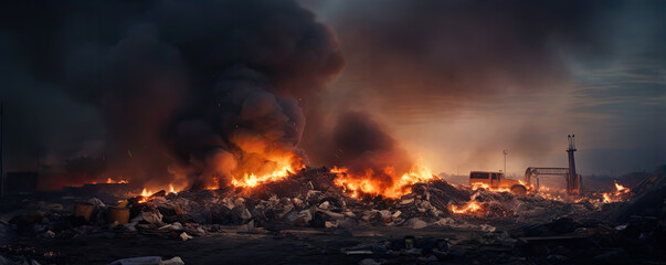 smoke and fire waste rises into air. - obrazy, fototapety, plakaty