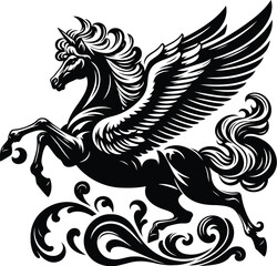 Obraz premium horse, unicorn Pegasus silhouette flowers ornament decoration, floral vector design