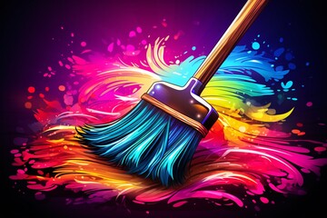 a colorful paint splashing on a broom - obrazy, fototapety, plakaty